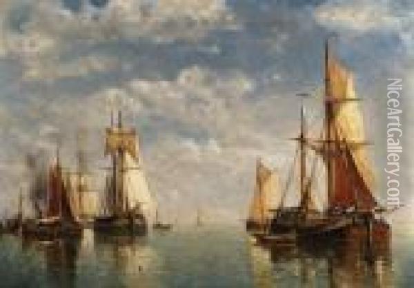 Shipping In A Calm Oil Painting - Paul-Jean Clays