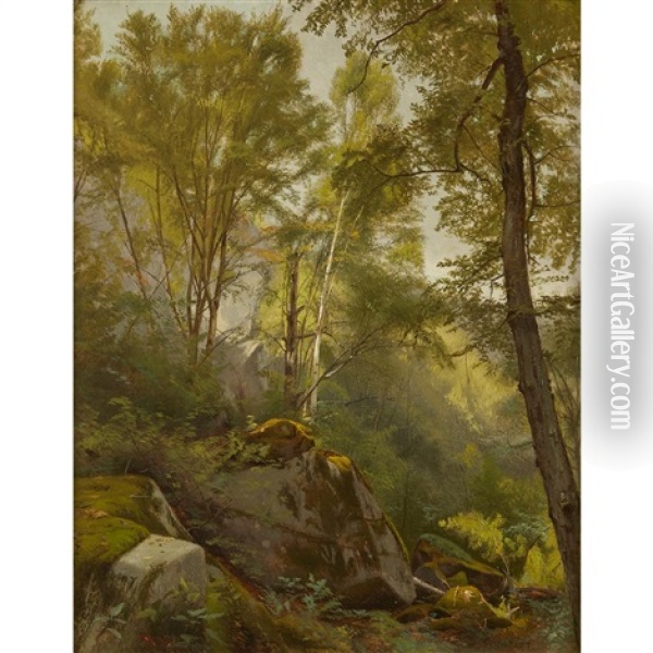 Woodland Scene Oil Painting - William M. Hart