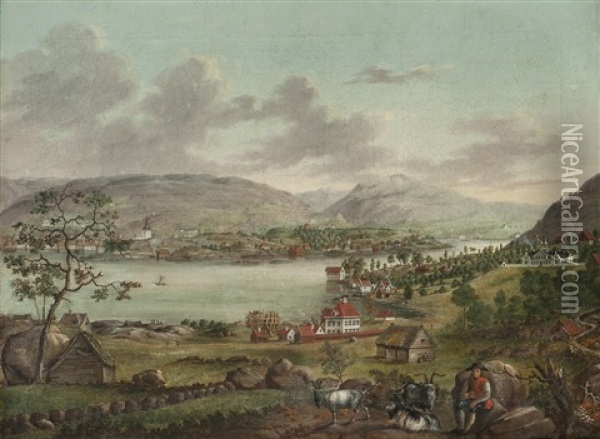 Bergen Sett Fra Laksevag Oil Painting - Johan Christian Dahl