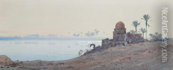 Evening On The Nile Oil Painting - Augustus Osborne Lamplough
