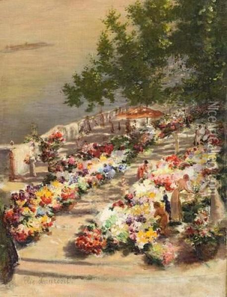 Le Marche Aux Fleurs. Oil Painting - Elie Joseph Laurent