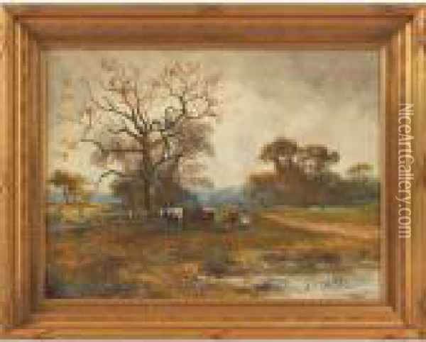 Cows At Pasture Oil Painting - Henry Charles Fox
