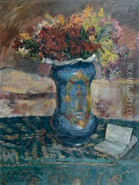 Bouquet De Fleurs Sur Une Table Oil Painting - Georges Leon Dufrenoy