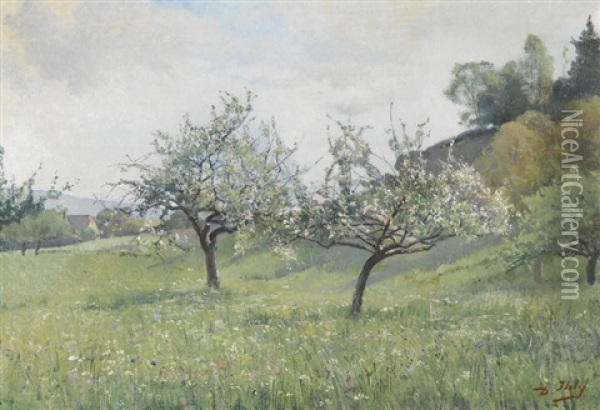 Fruhlingswiese Mit Bluhenden Baumen Oil Painting - Jean Daniel Ihly