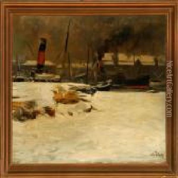 Habour Scenery At Winter Time Oil Painting - Sally Philipsen