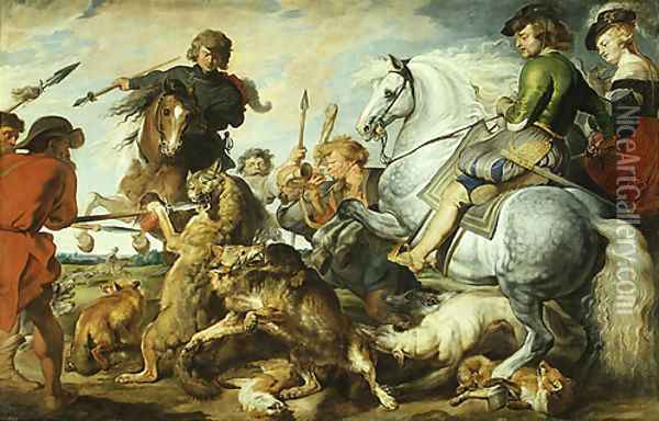 Wolf and Fox Hunt ca 1615 Oil Painting - Peter Paul Rubens