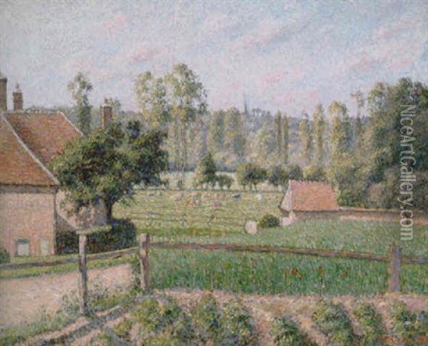 Prairie A Eragny Oil Painting - Camille Pissarro