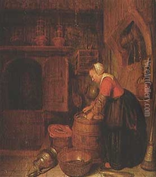 A Woman In A Kitchen Oil Painting - Pieter Cornelisz van Egmont