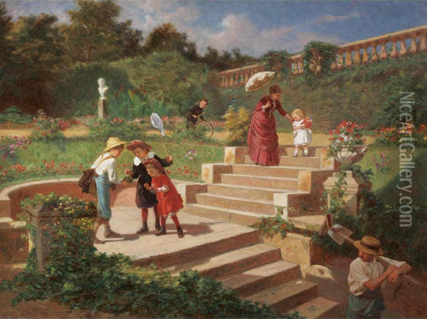 Afternoon In The Garden Oil Painting - George Edwards Hering