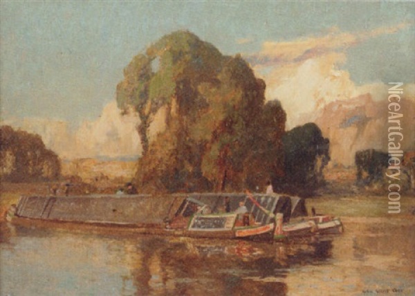 Canal Barges Oil Painting - Reginald Rex Vicat Cole