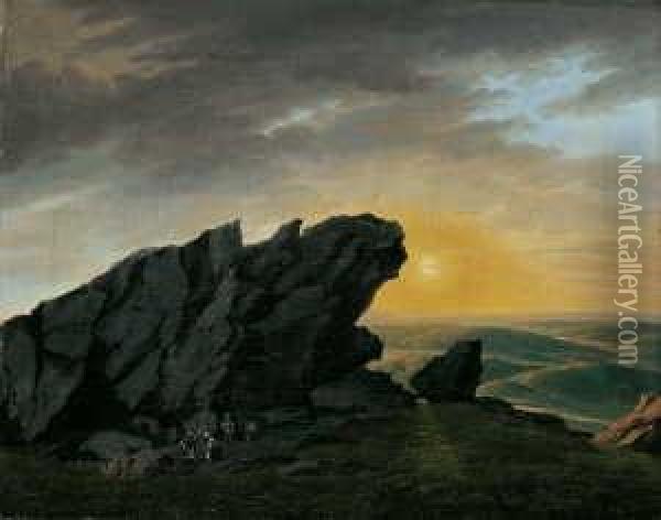 Sonnenuntergang Im Harz. Oil Painting - Georg Heinrich Croll Crola