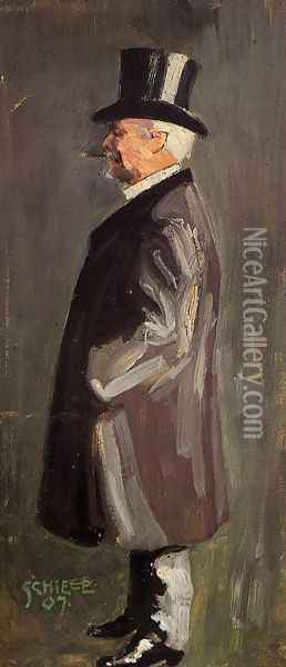 Portrait of Leopold Czihaczek, in Profile Facing Left Oil Painting - Egon Schiele