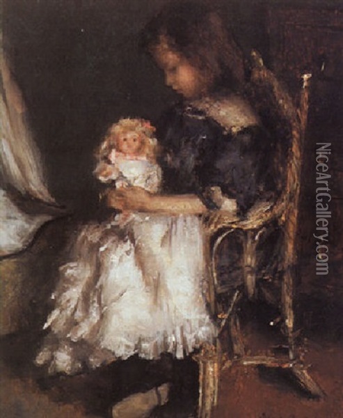 The Little Mother Oil Painting - Otto Willem Albertus Roelofs