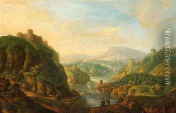 Figures In A Mountainous Landscape Oil Painting - Jan Griffier the Elder