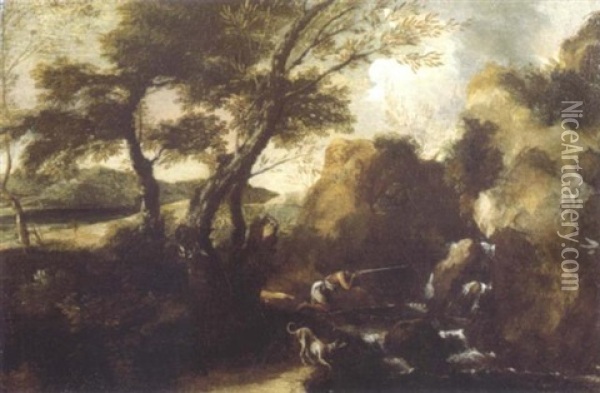 Paysage Au Chasseur Oil Painting - Gaspard Dughet