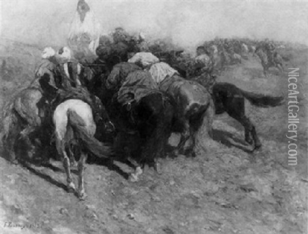 Tscherkessen Zu Pferde Im Kampf Um Eine Fahne Oil Painting - Franz Roubaud