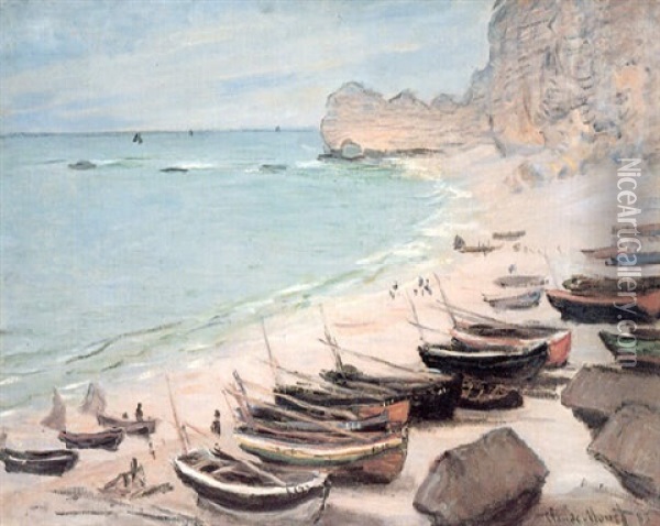 Bateaux Sur La Plage A Etretat Oil Painting - Claude Monet