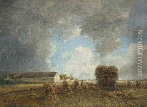 Getreideernte Im Dachauer
 Land. Oil Painting - Philipp Roth