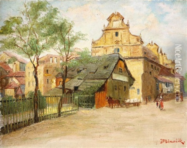 Szene Aus Dem Alten Prag Oil Painting - Jan B. Minarik