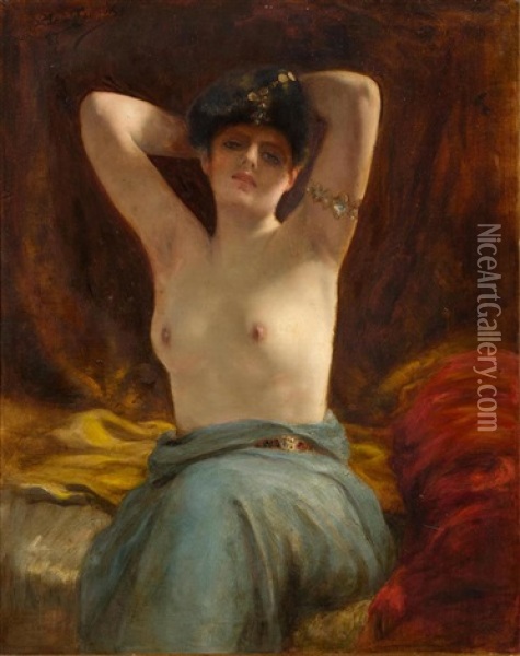 Seated Nude Oil Painting - Henri Adrien Tanoux
