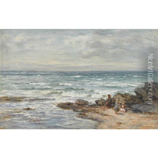 Children Along The Shore Oil Painting - Joseph Henderson