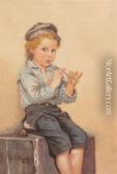 Boy With Flute Oil Painting - John George Brown