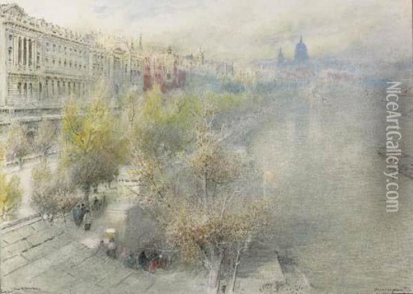 London From Waterloo Bridge Oil Painting - Albert Goodwin