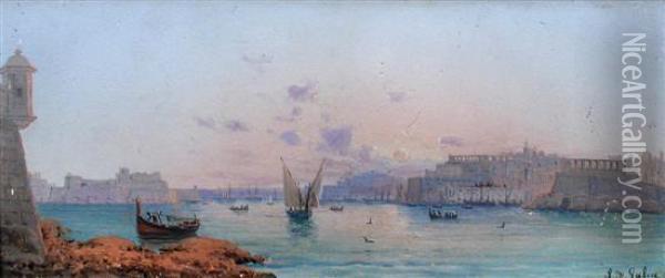 Views Of Valletta Oil Painting - Luigi Maria Galea