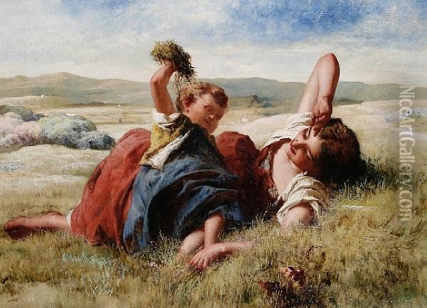 Mother And Child In An Open Landscape Oil Painting - William Underhill