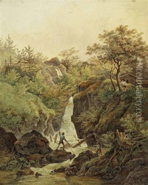 Am Wasserfall Oil Painting - Matthias Rudolf Thoma