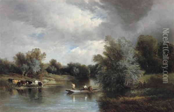 Fishing On The River Oil Painting - Henry John Boddington