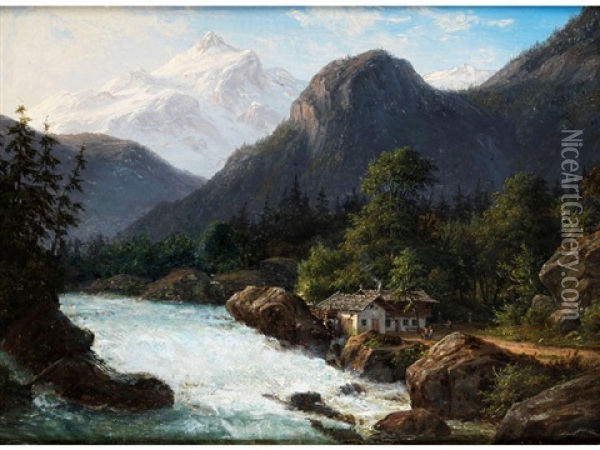 Tiroler Gebirge Mit Bach Oil Painting - Frederik Christian Jacobsen Kiaerskou