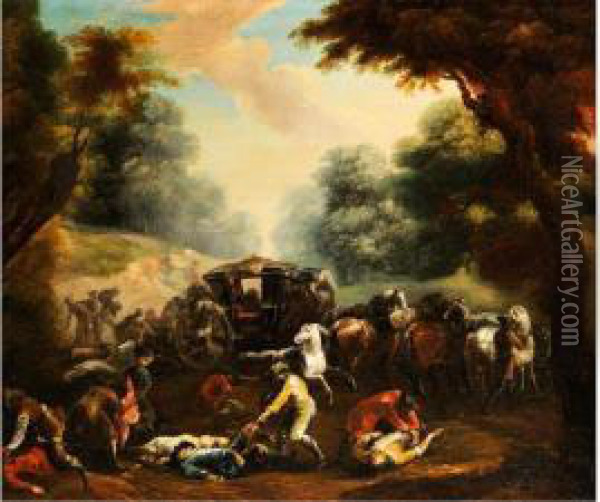 Rauberuberfall Auf Eine Reisekutsche Im Wald Oil Painting - Francesco Giuseppe Casanova