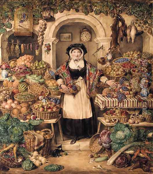 The vegetable stall Oil Painting - Thomas Heaphy