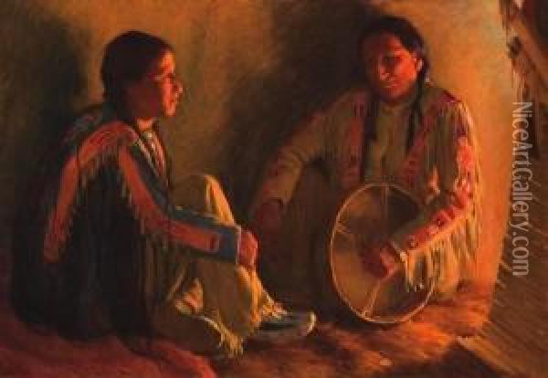 Title: Pablita's Gate Or Sisters Oil Painting - Victor, William Higgins