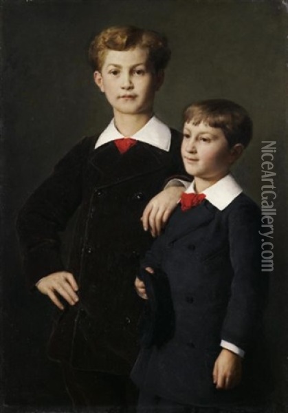 Bildnis Der Sohne Chretien (portrait Of The Chretien Sons) Oil Painting - Albert Anker