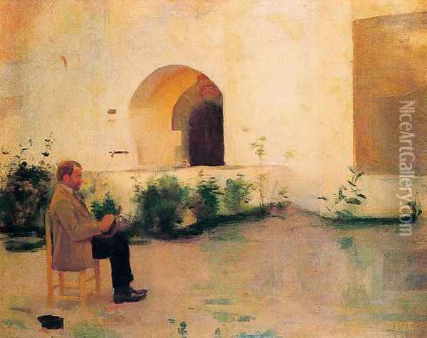 Pintor frente a la ermita del Vinyet Oil Painting - Santiago Rusinol i Prats