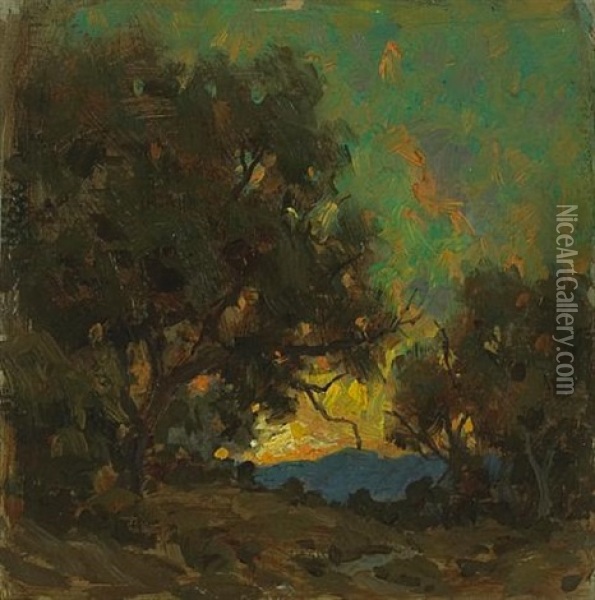 Sunset Oil Painting - Granville S. Redmond