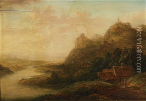 Extensive Rhine Scene Oil Painting - Franz Schuetz