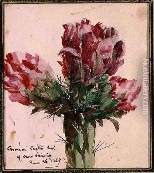 Crimson Cactus Bud of New Mexico, 1869 Oil Painting - Vincent Colyer