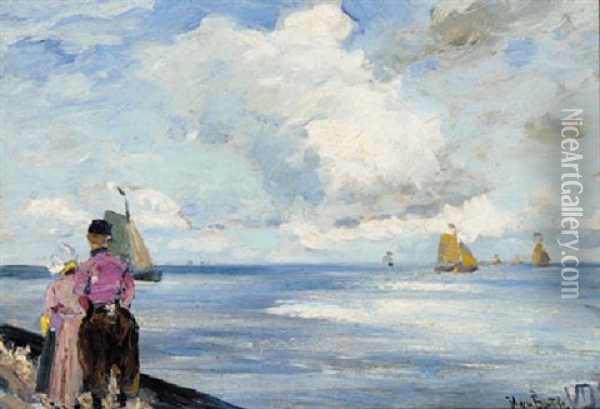 A Walk By The Sea Oil Painting - Hans Von Bartels