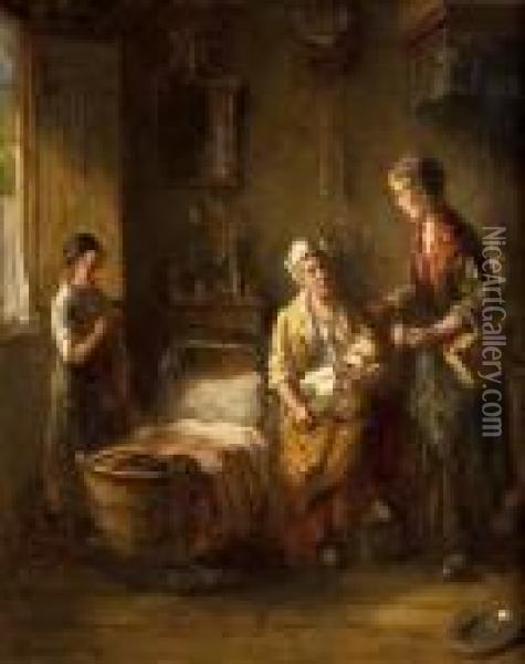 Nursing Mother And Children With Gypsy Girl Oil Painting - Bernard Johann De Hoog