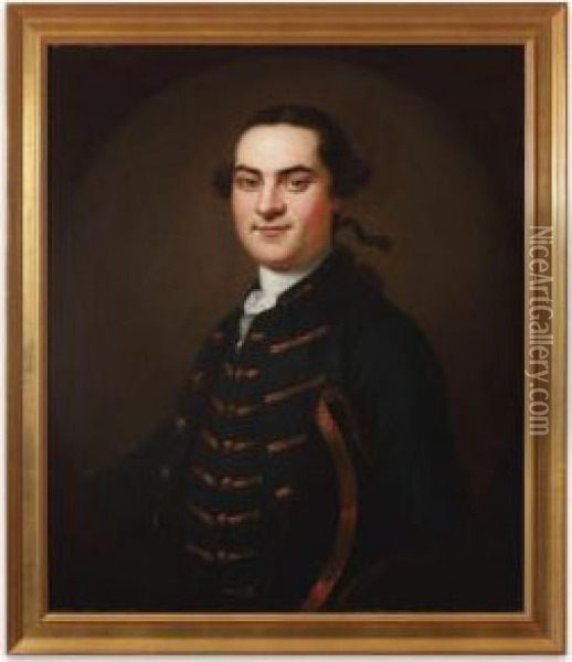Portrait Of A Gentleman In A Blue Coat With Gold Trim, Said To Bejohn Swift Oil Painting - John Wollaston
