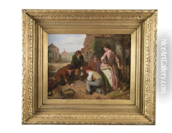 A Game Of Marbles Oil Painting - William Henry Knight