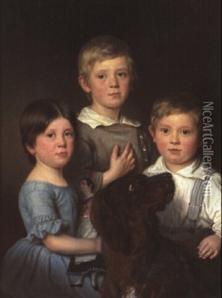 Bildnis Der Kinder Des Freiherrn Julius Von Ponickau Oil Painting - Joseph Bernhardt