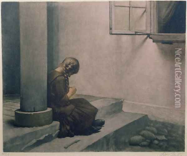 Girl Sitting on the Steps Oil Painting - Peder Vilhelm Ilsted