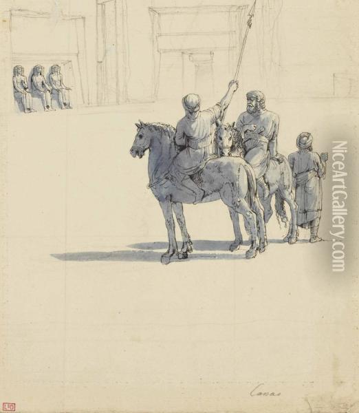 Cavaliers Arabes Devant Un Temple Egyptien Oil Painting - Louis Francois Cassas
