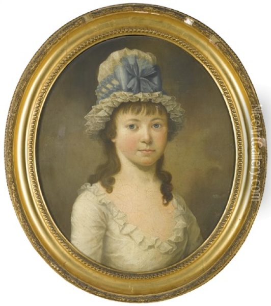 Portrait Of Harriet Prestian, Bust Length In A White Dress And Bonnet Oil Painting - Nathan Theodore Fielding
