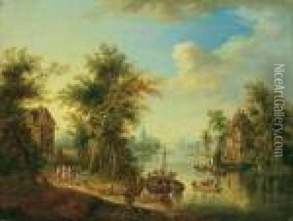 Zwei Flusslandschaften. Ol Auf Leinwand, Auf Holz Aufgezogen. H Je 32; B Je 42 Cm. Oil Painting - Christian Georg Schuttz II