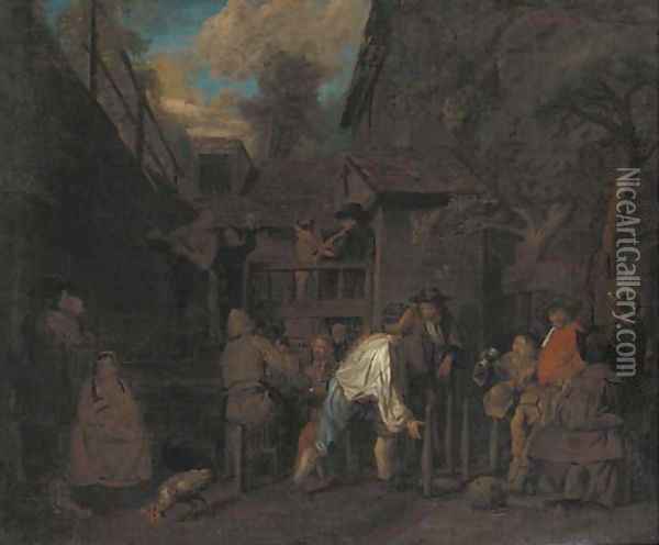 Peasants merrymaking outside a tavern Oil Painting - Jan Jozef, the Younger Horemans